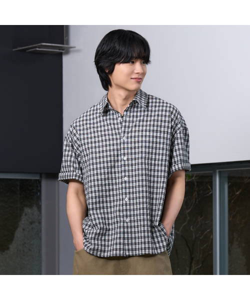 HYOJI（ヒョージ）の「26 SS セミクロップライトウェイトチェック [半袖] シャツ (3カラー)（シャツ/ブラウス・メンズ・グレー/ブラック/ライトブラック・S/XL/M/L）」の2枚目の写真