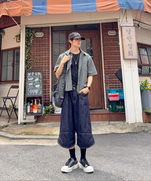 HYOJI（ヒョージ）の「26 SS セミクロップライトウェイトチェック [半袖] シャツ (3カラー)（シャツ/ブラウス・メンズ・グレー/ブラック/ライトブラック・S/XL/M/L）」の6枚目の写真