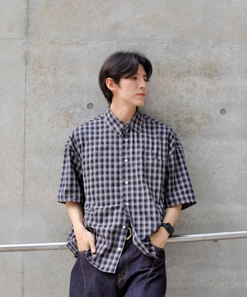 HYOJI（ヒョージ）の「26 SS セミクロップライトウェイトチェック [半袖] シャツ (3カラー)（シャツ/ブラウス・メンズ・グレー/ブラック/ライトブラック・S/XL/M/L）」の9枚目の写真