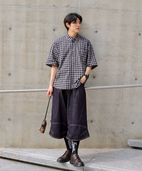HYOJI（ヒョージ）の「26 SS セミクロップライトウェイトチェック [半袖] シャツ (3カラー)（シャツ/ブラウス・メンズ・グレー/ブラック/ライトブラック・S/XL/M/L）」の10枚目の写真