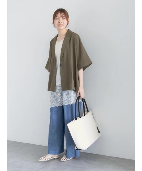Te chichi(テチチ)の「【接触冷感】レーヨンリネンジャケット(セットアップ可)(ノーカラージャケット・レディース・ベージュ/チャコールグレー/カーキ・F)」の8枚目の写真