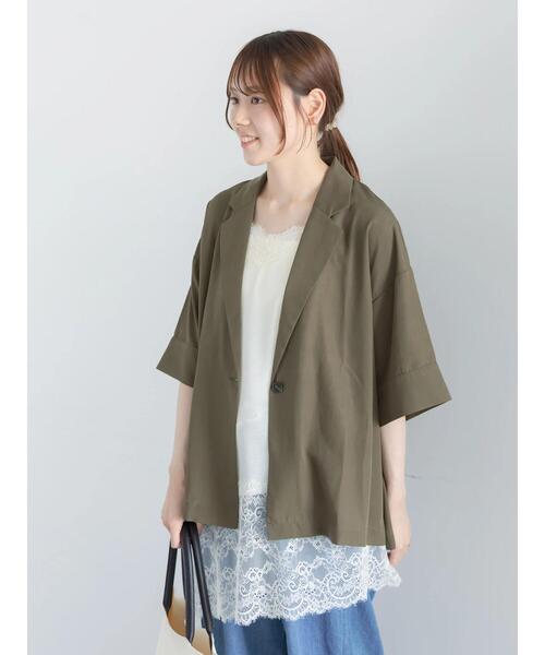 Te chichi(テチチ)の「【接触冷感】レーヨンリネンジャケット(セットアップ可)(ノーカラージャケット・レディース・ベージュ/チャコールグレー/カーキ・F)」の9枚目の写真
