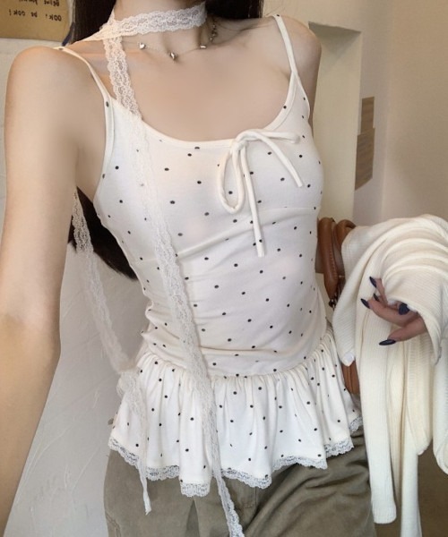 MASHIRO(マシロ)の「レースチョーカー付きドット柄キャミトップ(MA/EK165)(キャミソール・レディース・ブラック/ホワイト・FREE)」の3枚目の写真