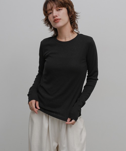 select MOCA(セレクトモカ)の「スラブカットソーロンT(Tシャツ/カットソー・レディース・ブラウン/グレー/ブラック/アイボリー・FREE)」の1枚目の写真