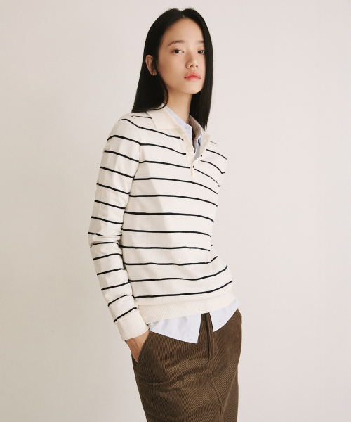 LEFTSEOUL（レフトソウル）の「モノストライプカラーニット[アイボリー]（ニット/セーター・レディース・アイボリー・SMALL/MEDIUM）」の2枚目の写真