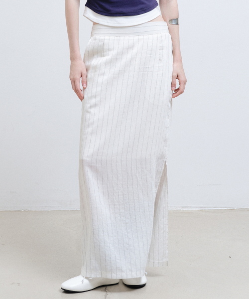 NICK&NICOLE(ニックアンドニコール)の「LINEN STRIPE LONG SKIRT_IVORY(スカート・レディース・その他・FREE)」の6枚目の写真