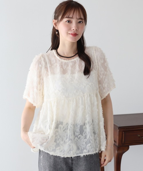 BLUEEAST（ブルーイースト）の「カットジャガードブラウス（シャツ/ブラウス・レディース・ブラック/アイボリー・MEDIUM）」の19枚目の写真