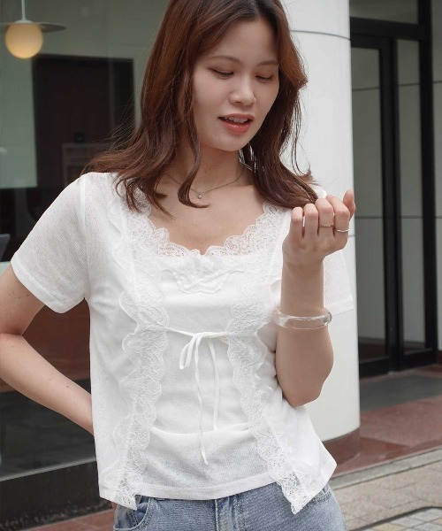 CORNERS(コーナーズ)の「アンサンブル見え半袖トップス(Tシャツ/カットソー・レディース・グレー/ブラック/オフホワイト・M)」の5枚目の写真