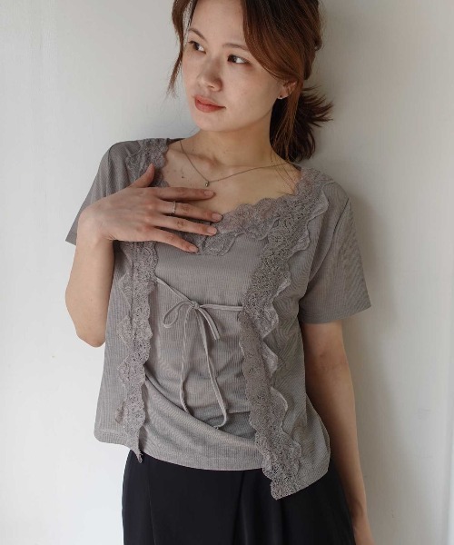 CORNERS(コーナーズ)の「アンサンブル見え半袖トップス(Tシャツ/カットソー・レディース・グレー/ブラック/オフホワイト・M)」の10枚目の写真