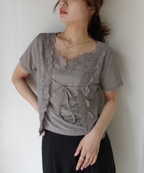 CORNERS(コーナーズ)の「アンサンブル見え半袖トップス(Tシャツ/カットソー・レディース・グレー/ブラック/オフホワイト・M)」の11枚目の写真