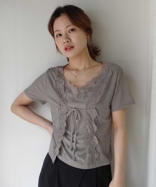 CORNERS(コーナーズ)の「アンサンブル見え半袖トップス(Tシャツ/カットソー・レディース・グレー/ブラック/オフホワイト・M)」の12枚目の写真