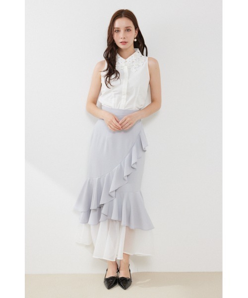 rienda(リエンダ)の「パールレースカラーノースリシャツトップス 夏服 秋服(シャツ/ブラウス・レディース・ブラック/ホワイト/ライトベージュ・MEDIUM/SMALL)」の4枚目の写真