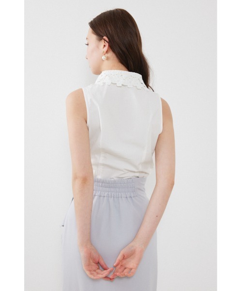 rienda(リエンダ)の「パールレースカラーノースリシャツトップス 夏服 秋服(シャツ/ブラウス・レディース・ブラック/ホワイト/ライトベージュ・MEDIUM/SMALL)」の8枚目の写真