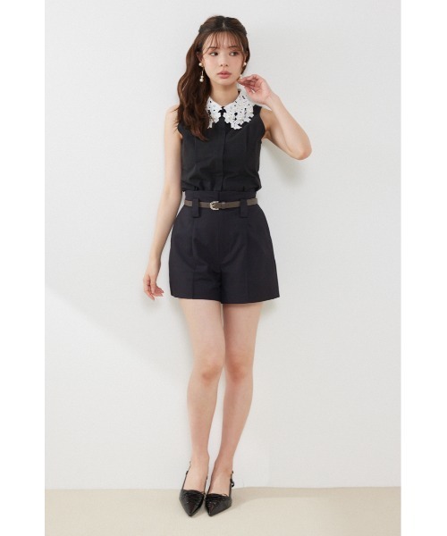rienda(リエンダ)の「パールレースカラーノースリシャツトップス 夏服 秋服(シャツ/ブラウス・レディース・ブラック/ホワイト/ライトベージュ・MEDIUM/SMALL)」の10枚目の写真
