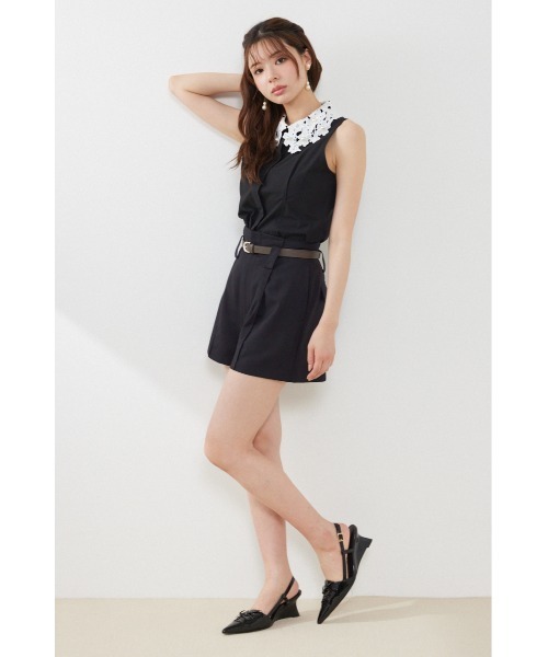 rienda(リエンダ)の「パールレースカラーノースリシャツトップス 夏服 秋服(シャツ/ブラウス・レディース・ブラック/ホワイト/ライトベージュ・MEDIUM/SMALL)」の11枚目の写真