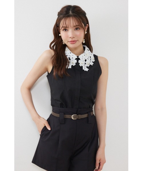 rienda(リエンダ)の「パールレースカラーノースリシャツトップス 夏服 秋服(シャツ/ブラウス・レディース・ブラック/ホワイト/ライトベージュ・MEDIUM/SMALL)」の13枚目の写真