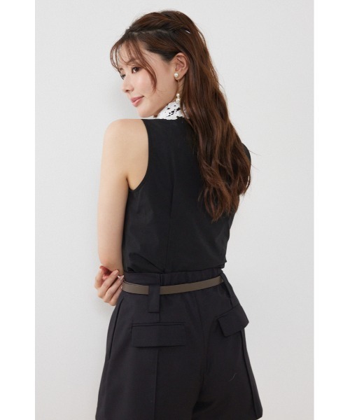 rienda(リエンダ)の「パールレースカラーノースリシャツトップス 夏服 秋服(シャツ/ブラウス・レディース・ブラック/ホワイト/ライトベージュ・MEDIUM/SMALL)」の14枚目の写真