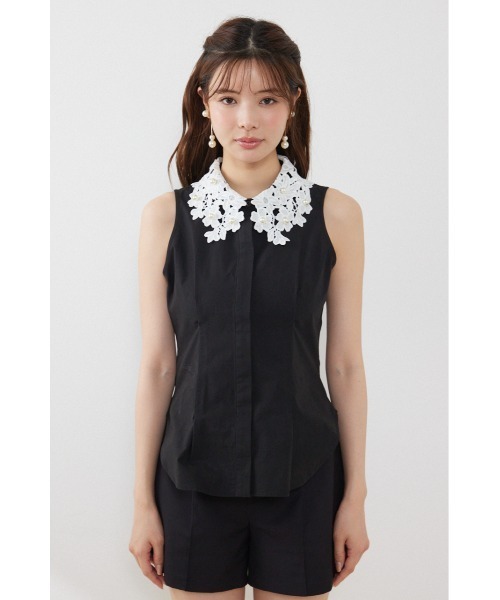 rienda(リエンダ)の「パールレースカラーノースリシャツトップス 夏服 秋服(シャツ/ブラウス・レディース・ブラック/ホワイト/ライトベージュ・MEDIUM/SMALL)」の15枚目の写真