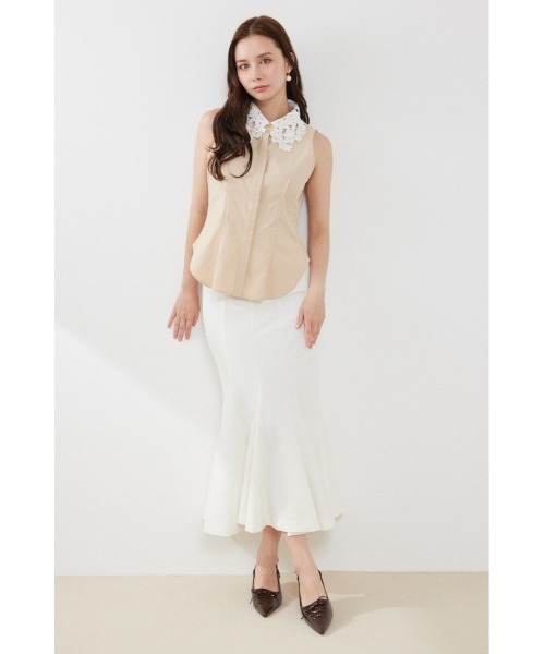 rienda(リエンダ)の「パールレースカラーノースリシャツトップス 夏服 秋服(シャツ/ブラウス・レディース・ブラック/ホワイト/ライトベージュ・MEDIUM/SMALL)」の16枚目の写真