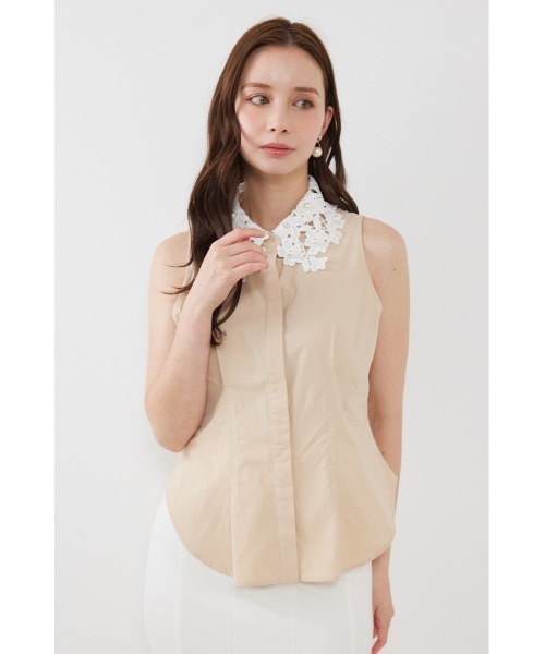 rienda(リエンダ)の「パールレースカラーノースリシャツトップス 夏服 秋服(シャツ/ブラウス・レディース・ブラック/ホワイト/ライトベージュ・MEDIUM/SMALL)」の19枚目の写真