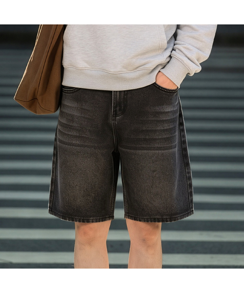 HALFNINE(ハーフナイン)の「シティワーク ウォッシング ワイド 5部 デニムパンツ I07JRD_HXY11348(その他パンツ・メンズ・ライトインディゴブルー/ブラック/ブルー系その他・SMALL/LARGE/MEDIUM/2XL/X-LARGE)」の2枚目の写真