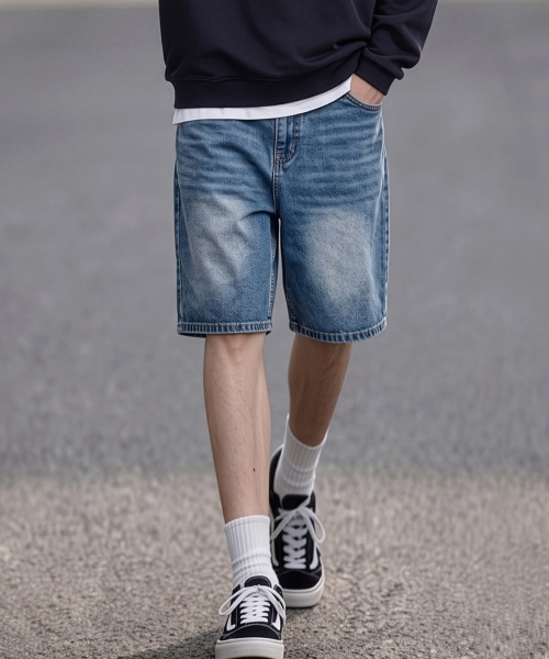 HALFNINE(ハーフナイン)の「シティワーク ウォッシング ワイド 5部 デニムパンツ I07JRD_HXY11348(その他パンツ・メンズ・ライトインディゴブルー/ブラック/ブルー系その他・SMALL/LARGE/MEDIUM/2XL/X-LARGE)」の14枚目の写真