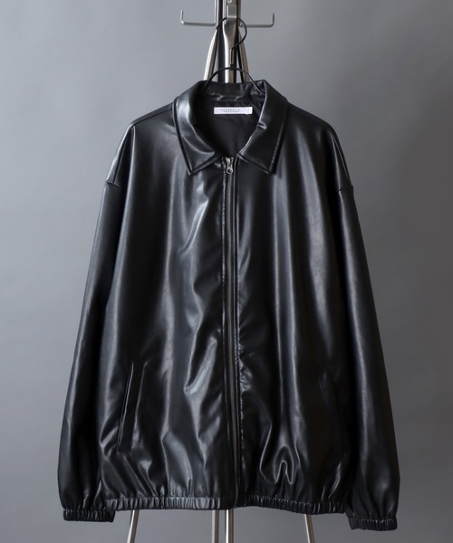 SITRY(シトリー)の「Synthetic Leather Trucker Jacket/フェイクレザー トラッカージャケット フライトジャケット コーチジャケット ブルゾン(ブルゾン・メンズ・チャコール/ブラック・M/L/LL)」の1枚目の写真