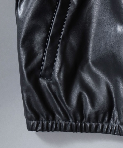 SITRY(シトリー)の「Synthetic Leather Trucker Jacket/フェイクレザー トラッカージャケット フライトジャケット コーチジャケット ブルゾン(ブルゾン・メンズ・チャコール/ブラック・M/L/LL)」の9枚目の写真