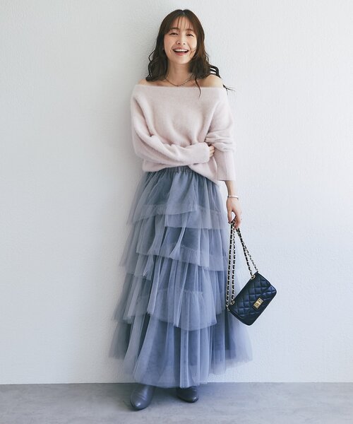 La boutique BonBon(ラブティックボンボン)の「【低身長向けPMサイズあり】イレヘムティアードチュールスカート(スカート・レディース・ブラック/チャコールグレー/オフホワイト・PM/FREE)」の15枚目の写真