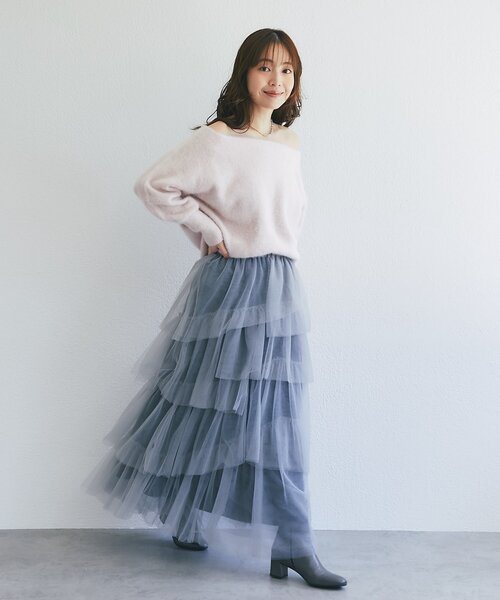 La boutique BonBon(ラブティックボンボン)の「【低身長向けPMサイズあり】イレヘムティアードチュールスカート(スカート・レディース・ブラック/チャコールグレー/オフホワイト・PM/FREE)」の16枚目の写真