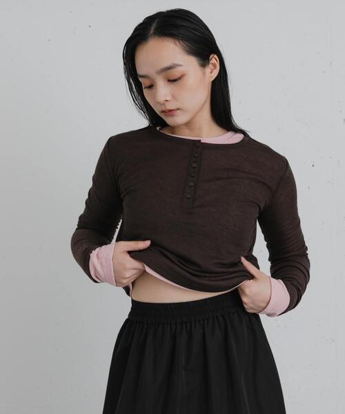 SENSE OF PLACE by URBAN RESEARCH(センスオブプレイスバイアーバンリサーチ)の「2PパックロングTシャツ(Tシャツ/カットソー・レディース・チャコールグレー/ブラウン/イエロー・ONE)」の10枚目の写真