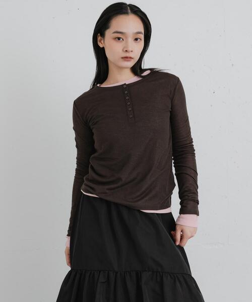 SENSE OF PLACE by URBAN RESEARCH(センスオブプレイスバイアーバンリサーチ)の「2PパックロングTシャツ(Tシャツ/カットソー・レディース・チャコールグレー/ブラウン/イエロー・ONE)」の11枚目の写真