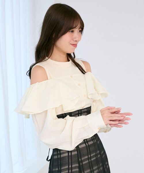 MAJESTIC LEGON(マジェスティックレゴン)の「ウエストきゅっとフリルワンピース(ワンピース・レディース・ベージュ/グレー/ブラック/ピンク/ブラック系その他・LARGE/X-SMALL/SMALL/MEDIUM)」の19枚目の写真