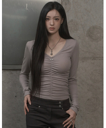 Lace Shirring Top (gray)