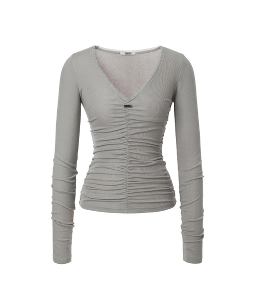 KHAKIPOINT（カーキポイント）の「Lace Shirring Top (gray)（Tシャツ/カットソー・レディース・その他・FREE）」の2枚目の写真