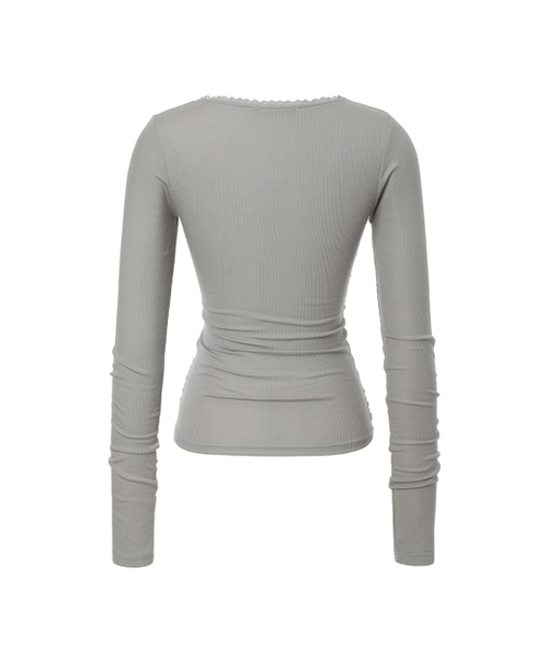 KHAKIPOINT（カーキポイント）の「Lace Shirring Top (gray)（Tシャツ/カットソー・レディース・その他・FREE）」の3枚目の写真