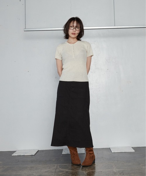 OFROOM(オフルーム)の「【2026秋冬新作】Work Long Skirt|ワークロングスカート(スカート・レディース・ブラウン/チャコールグレー/アイボリー/カーキ/ブラック・FREE)」の8枚目の写真