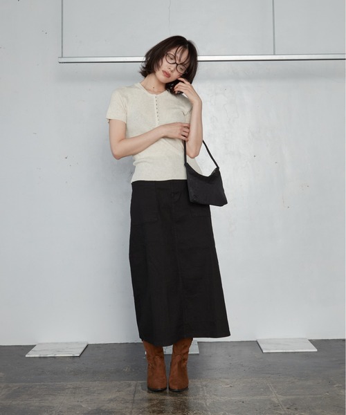 OFROOM(オフルーム)の「【2026秋冬新作】Work Long Skirt|ワークロングスカート(スカート・レディース・ブラウン/チャコールグレー/アイボリー/カーキ/ブラック・FREE)」の16枚目の写真