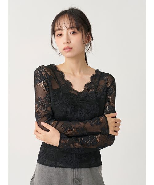 SNIDEL(スナイデル)の「カットレースTOPS(Tシャツ/カットソー・レディース・ブラック/ライトブルー/ホワイト・F)」の1枚目の写真