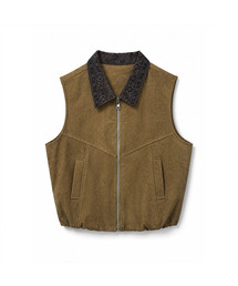 Vintage Pattern Collar Suede Shirring Vest