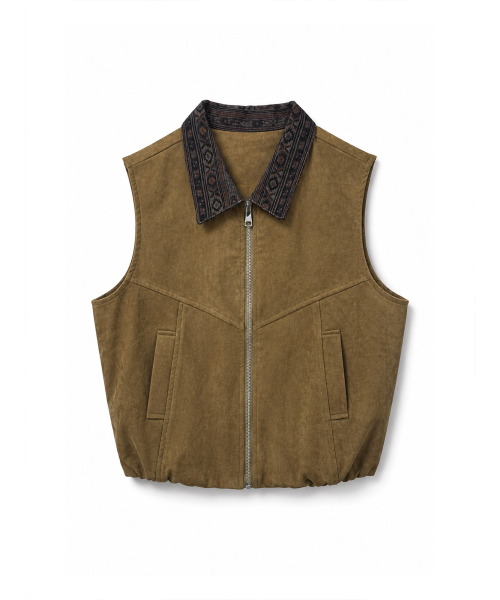 VASCARA(バスカラ)の「Vintage Pattern Collar Suede Shirring Vest(ベスト・レディース・ブラウン・FREE)」の4枚目の写真