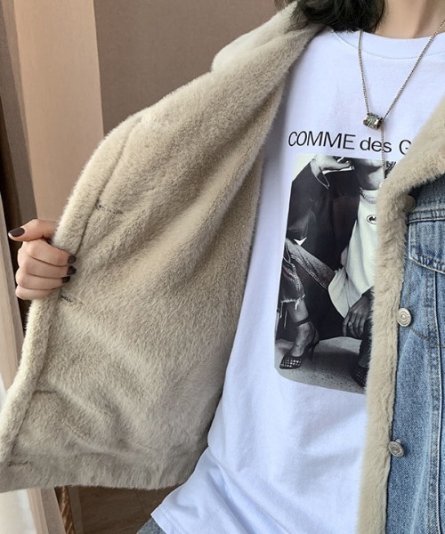 &soiree(アンドソワレ)の「ヴィンテージライクボアデニムジャケット(デニムジャケット・レディース・ブルー/ブラック・LARGE/SMALL/MEDIUM)」の6枚目の写真