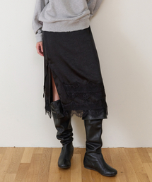 FEMININE SLIT LACE SKIRT(W) BLACK