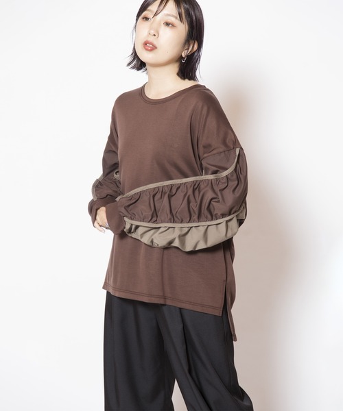 OSMOSIS(オズモーシス)の「ギャザースリーブプルオーバー(Tシャツ/カットソー・レディース・グレー/ブラウン/ブラック・ONE SIZE)」の19枚目の写真