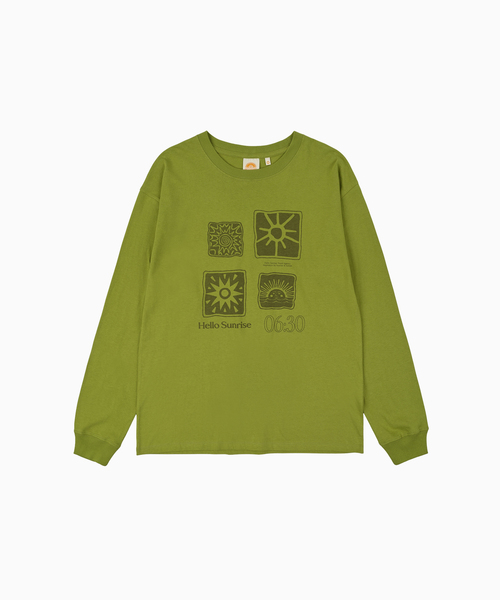 HELLO SUNRISE(ハローサンライズ)の「Sun Stamp 長袖Tシャツ_オリーブ(Tシャツ/カットソー・レディース・オリーブ・SMALL/MEDIUM/LARGE)」の1枚目の写真