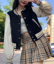配色スリーブラインリブスタジャン