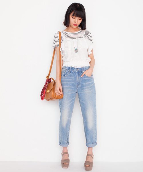 WEGO（ウィゴー）の「WEGO/リネンモダールUネックTシャツ（Tシャツ/カットソー・レディース・オフホワイト/ブラック系その他/ライトピンク/ブラック/サックスブルー・MEDIUM/LARGE）」の11枚目の写真