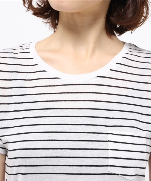 WEGO（ウィゴー）の「WEGO/リネンモダールUネックTシャツ（Tシャツ/カットソー・レディース・オフホワイト/ブラック系その他/ライトピンク/ブラック/サックスブルー・MEDIUM/LARGE）」の6枚目の写真