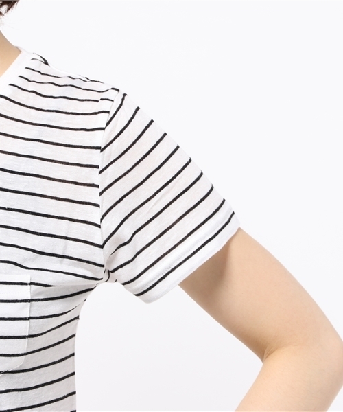 WEGO（ウィゴー）の「WEGO/リネンモダールUネックTシャツ（Tシャツ/カットソー・レディース・オフホワイト/ブラック系その他/ライトピンク/ブラック/サックスブルー・MEDIUM/LARGE）」の7枚目の写真