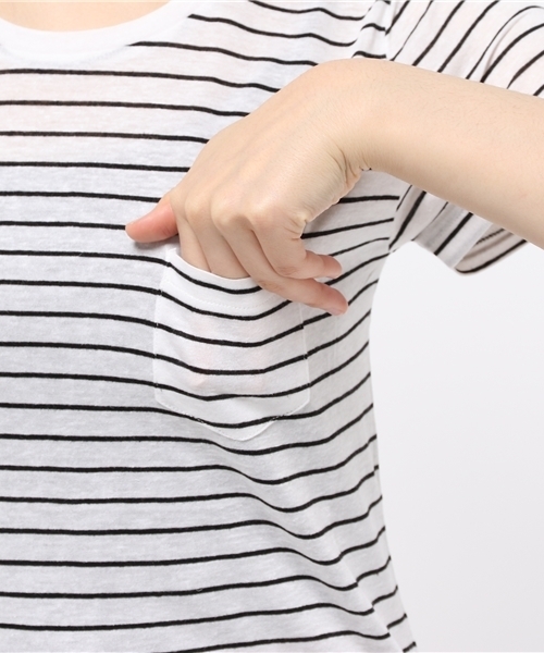 WEGO（ウィゴー）の「WEGO/リネンモダールUネックTシャツ（Tシャツ/カットソー・レディース・オフホワイト/ブラック系その他/ライトピンク/ブラック/サックスブルー・MEDIUM/LARGE）」の8枚目の写真